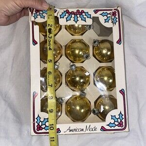 Vintage ball ornaments 1.75" Mercury Glass Holly Ornaments Set of 11 Gold USA